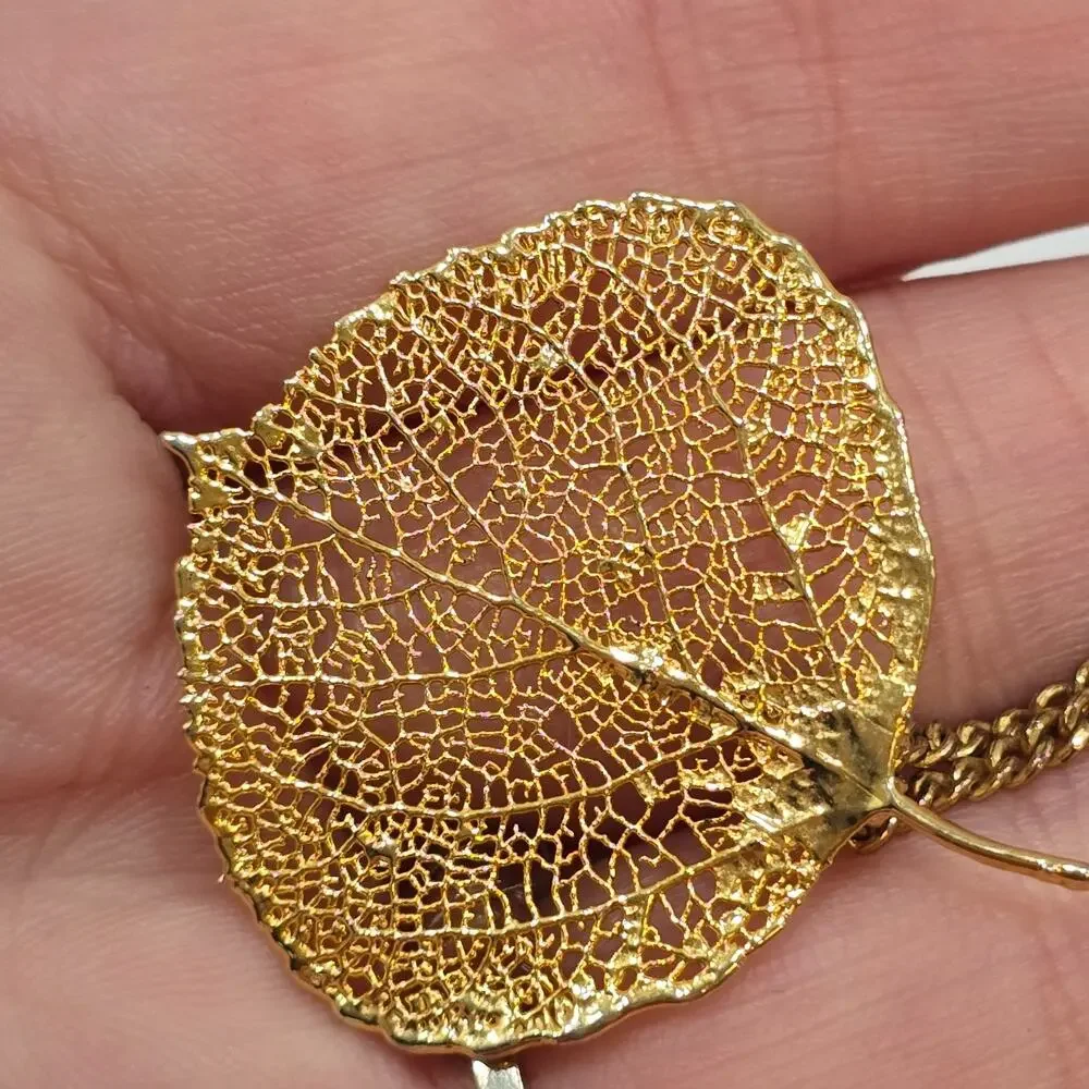 Vintage Gold Dipped Leaf Filigree Pendant With Caco 12K GF Chain Necklace - Picture 14 of 16